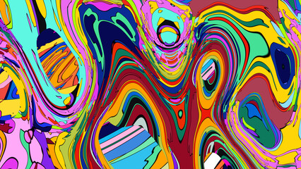 Close up of swirling vibrant colors creating an abstract fluid, and psychedelic pattern design effect
