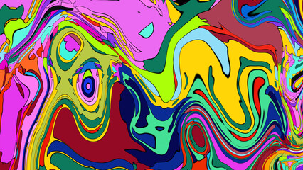 Close up of swirling vibrant colors creating an abstract fluid, and psychedelic pattern design effect
