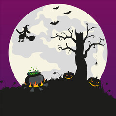 halloween background with pumpkin and a witch