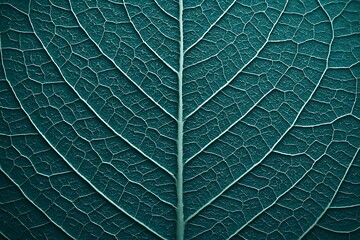 Close up macro view of a teal leaf vein structure with intricate patterns veins texture