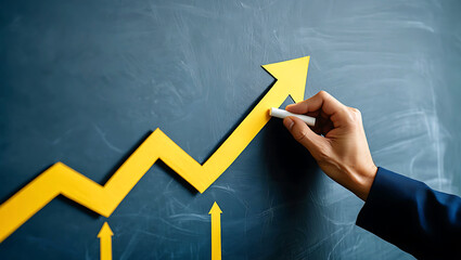 hand drawing graph on blackboard for groth your business cencept