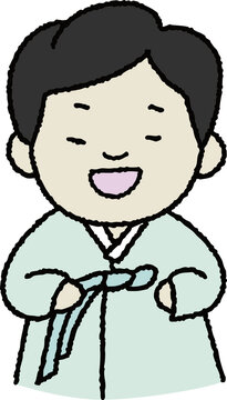즐거운 한국 명절 전통 복장의 남자 일러스트