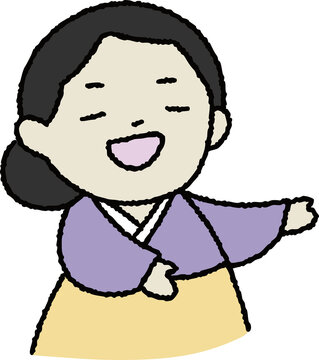 즐거운 한국 명절 전통 복장의 여자 일러스트