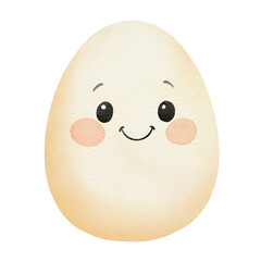 Watercolor illustration of a cute egg with rosy cheeks and big smiling eyes. Soft pastel tones make this kawaii egg perfect for kids’ projects, posters, stickers, storybooks, and food-themed clipart.