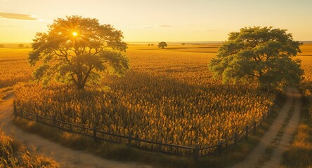 Golden Hour Cornfield Serene Farmland Sunset Photography