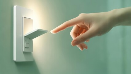 A hand turning on a light switch
