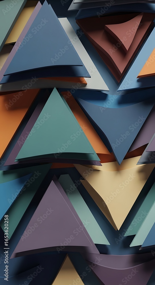 Poster geometric cascade of layered triangles creating a dimensional abstract background design