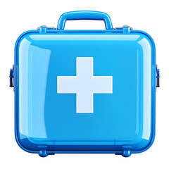 Fototapeta premium First Aid Kit Isolated On White Background: A close-up, highly detailed shot of a pristine, blue first aid kit with a prominent white cross emblem, ready for any medical emergency.