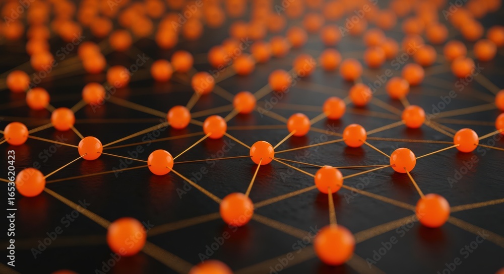 Poster network connections: a mesmerizing, close-up shot showcases a complex network of interconnected oran