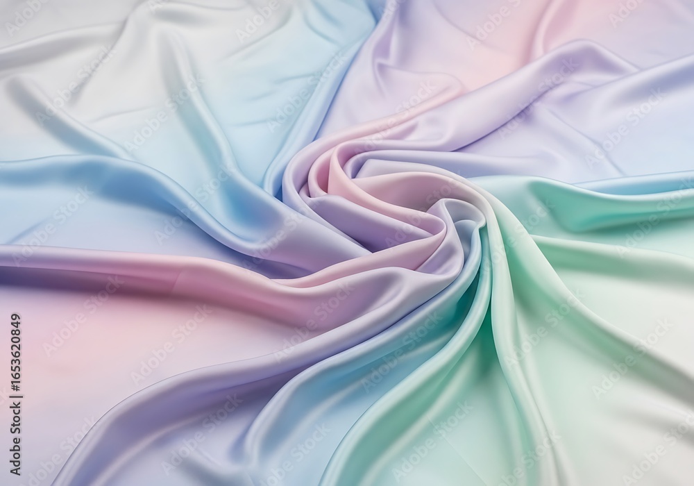 Poster iridescent fabric cascading in a swirling pattern of pastel hues create luxurious visuals