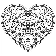 Heart Mandala Coloring Page. Ornamental Decorative Vector Pattern Design.