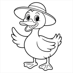 Cute Cartoon Duck Coloring Page Vector Illustration