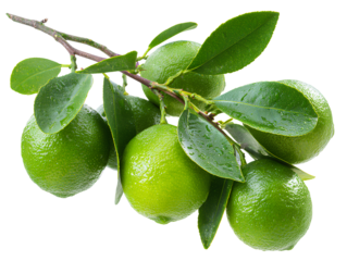 Cluster of Calamansi Limes on Branch with Leaves, Angled Side View