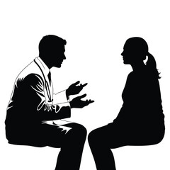 Vector illustration of two silhouetted people in discussion isolated on white background