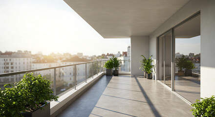 Modern Balcony with City View A Tranquil Urban Oasis at Sunrise