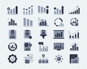 Data analytics icons set. Solid icons design. Flat vector illustration.