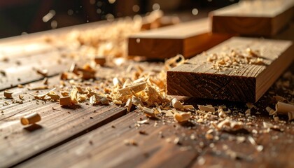 Woodworking tools and scraps on a workbench