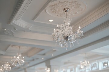 Ornate ceiling with crystal chandeliers.