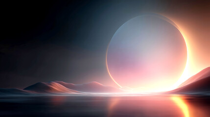 Obraz premium surreal cosmic landscape with glowing planet and futuristic horizon 