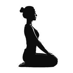 Vector illustration of silhouette of a woman meditating in a yoga pose, isolated on white background