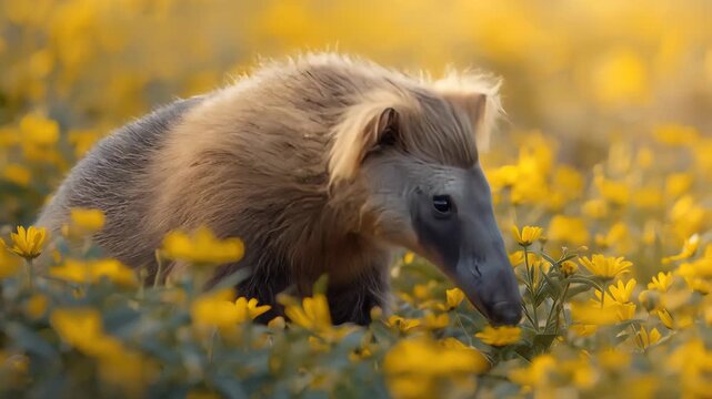Discover the Unique Beauty of the African Aardwolf Amidst a Floral Landscape