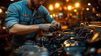 Mechanic working on a car engine