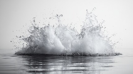 Dynamic Water Splash Eruption on a White Background with Surface Reflections