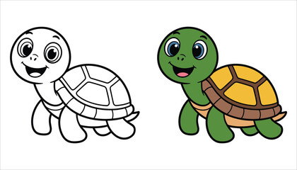 Cute Cartoon Turtle Coloring Page Vector Illustration for Kids