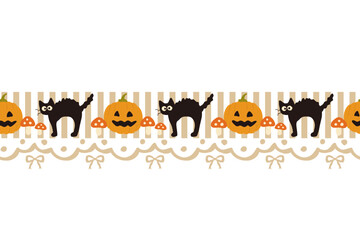 Cute halloween seamless border, Vector hand drawn halloween illustration.