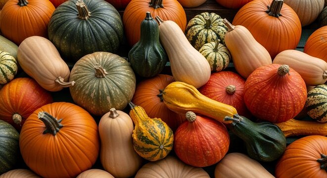 Autumn Harvest A Colorful Collection of Pumpkins and Squash for Sale - Powered by Adobe