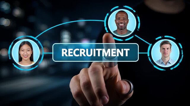 Digital Recruitment Process Featuring Diverse Candidates Connecting on a Blurred Background