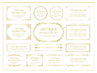 vintage frame set 10_gold／ゴールドのビンテージフレームとあしらい飾りのセット