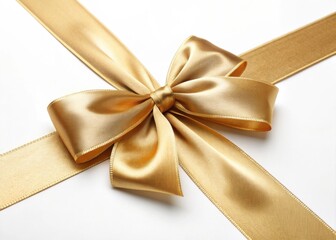 Elegant gold ribbon tied in a luxurious bow on a white background