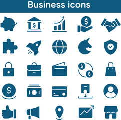 Business icon set vector isolated on white background symbol of marketing, finance, management, office, technology, internet, communication, strategy, solution, success