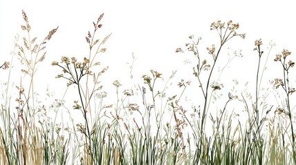 Watercolor-style illustration featuring a collection of grasses and wildflowers