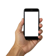 Smartphone held in hand isolated on transparent background