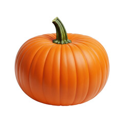 Single Round Orange Pumpkin with Green Stem gourd squash isolated on a transparent background