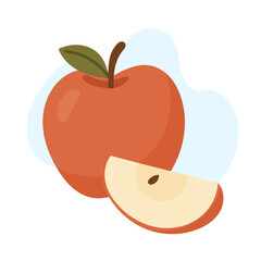 A Vibrant Red Apple with a Fresh Slice: The Perfect Fruit for a Healthy Snack. Rosh Hashanah, Jewish New Year holiday meal