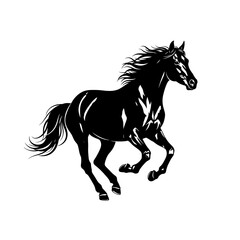 A wild black stallion horse silhouette in a fast gallop, a running equine vector illustration