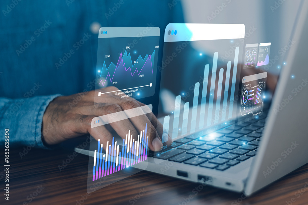 Aufkleber businessman use ai technology data analysis for business to expand globally and connect with new cus