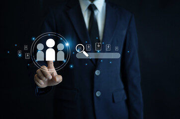 usinessman using digital HR technology to manage employee data and recruitment process with...