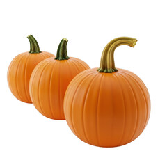 Obraz premium Three Orange Pumpkins in a Row group isolated on a transparent background