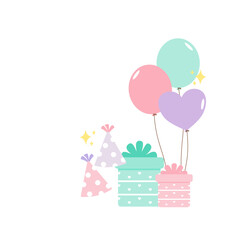 Happy Day Party Vector with Balloons, Gifts, and Celebration Elements in Pastel Colors