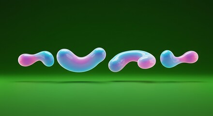 Abstract Iridescent Bubble Shapes on Green Background