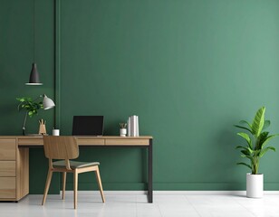 Stylish Home Workspace with Green Wall and Modern Desk Setup