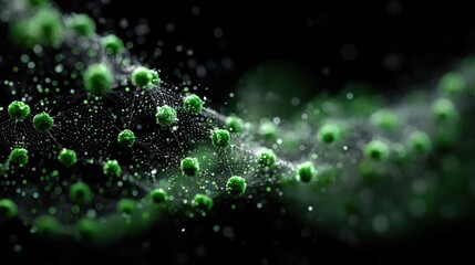 Microscopic Particles in Movement Abstract Wave Composition on Dark Background.