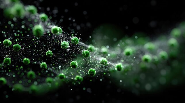 Microscopic Particles in Movement Abstract Wave Composition on Dark Background. - Powered by Adobe