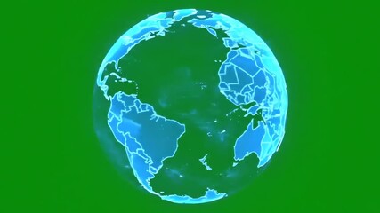 Glowing digital hologram of planet Earth rotating on a green screen for chroma key effects. - Powered by Adobe