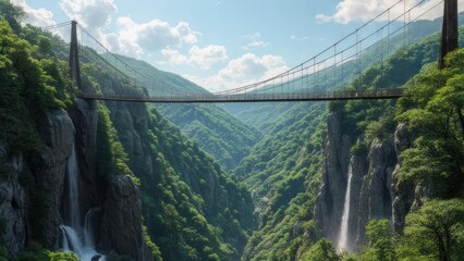 Mountain gorge with suspension bridge
