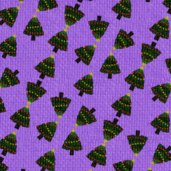 Obraz premium Christmas tree vector illustration, fabric pattern, wrapping paper wallpaper, background